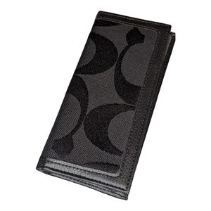 COACH Signature Money Cash Bag Black Leather Canvas 6.5 x 3 inches